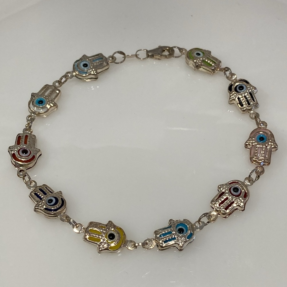 NWOT - Hamsah Hand Blue Evil Eye Silver Charm Bracelet